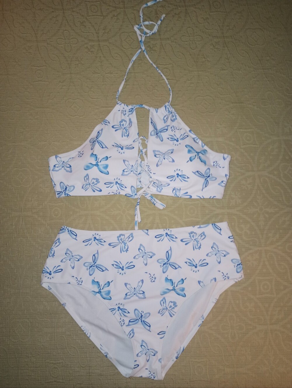 High Neck Blue 🔵 butterfly 🦋 Two-Piece Swimsuit SZ14-16